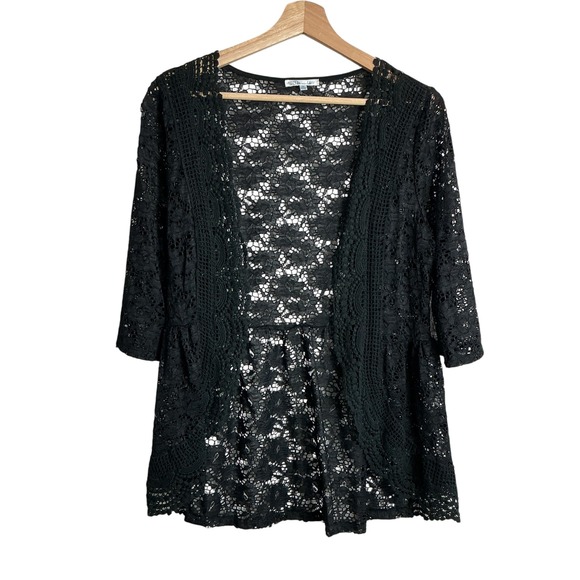 Periwrinkle Small Black Lace Crochet Semi Sheer Open Front Top Whimsigoth Witchy - Picture 1 of 9